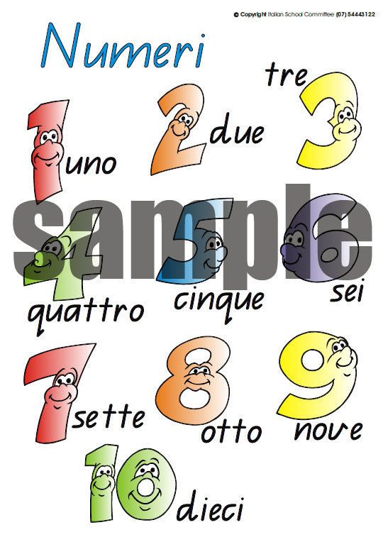 italian numbers childrens classroom A4 poster